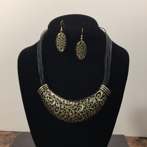 Black & Gold Statement Necklace & Earring Set
